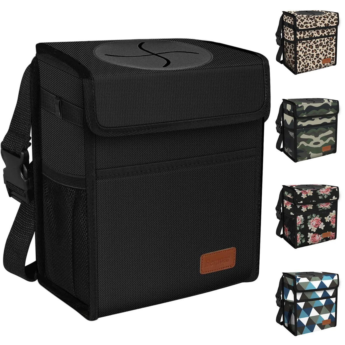 Black nylon collapsible car garbage bin 25 x 17 x 21 cm 8.5 L capacity 12 pack