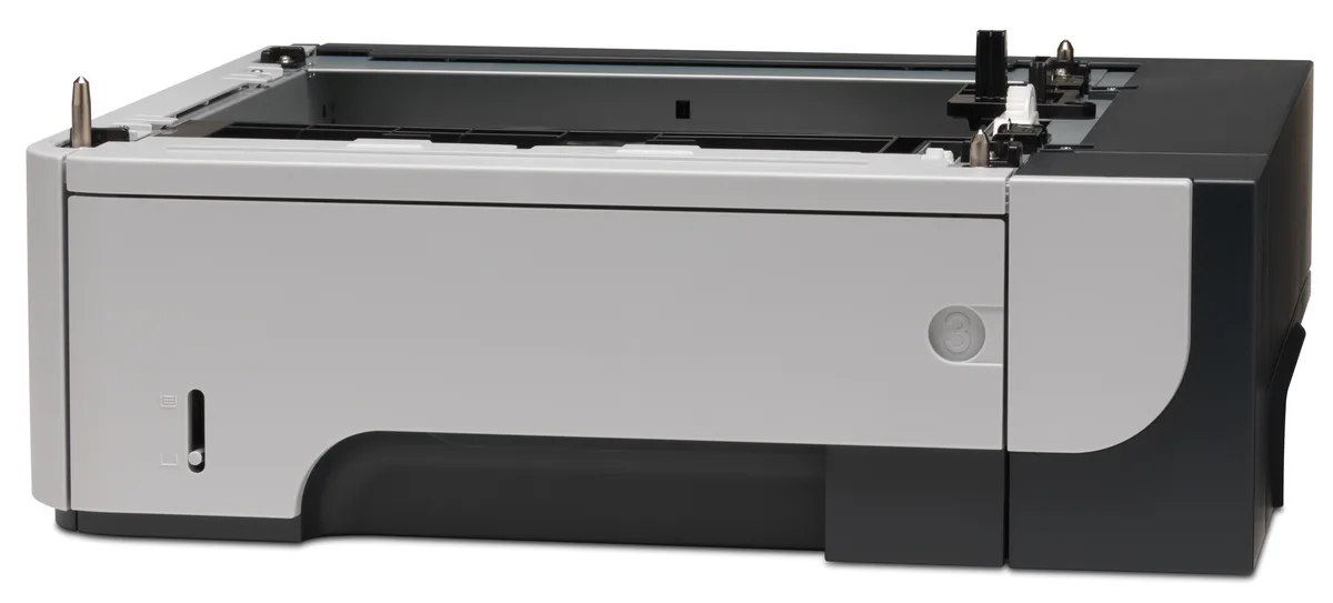 White rectangular paper tray unit with front loading slot and side panels visible