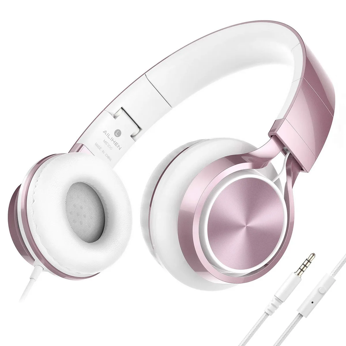 AILIHEN MS300 Wired On-Ear Headphones Rose Gold 40mm 32ohm 3.5mm — product photo