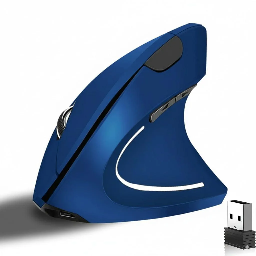  tlkawzy Ergonomic Vertical Wireless Gaming Mouse Blue 800/1200/1600 DPI 5 Buttons — product photo