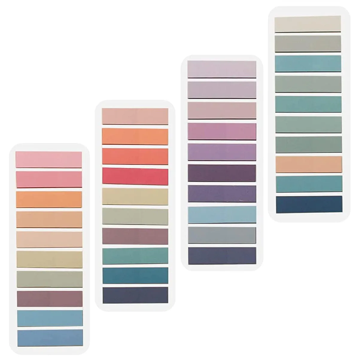 A stack of 800 small square translucent sticky tabs in muted Morandi colours, each about 1.73 by 0.43 inches