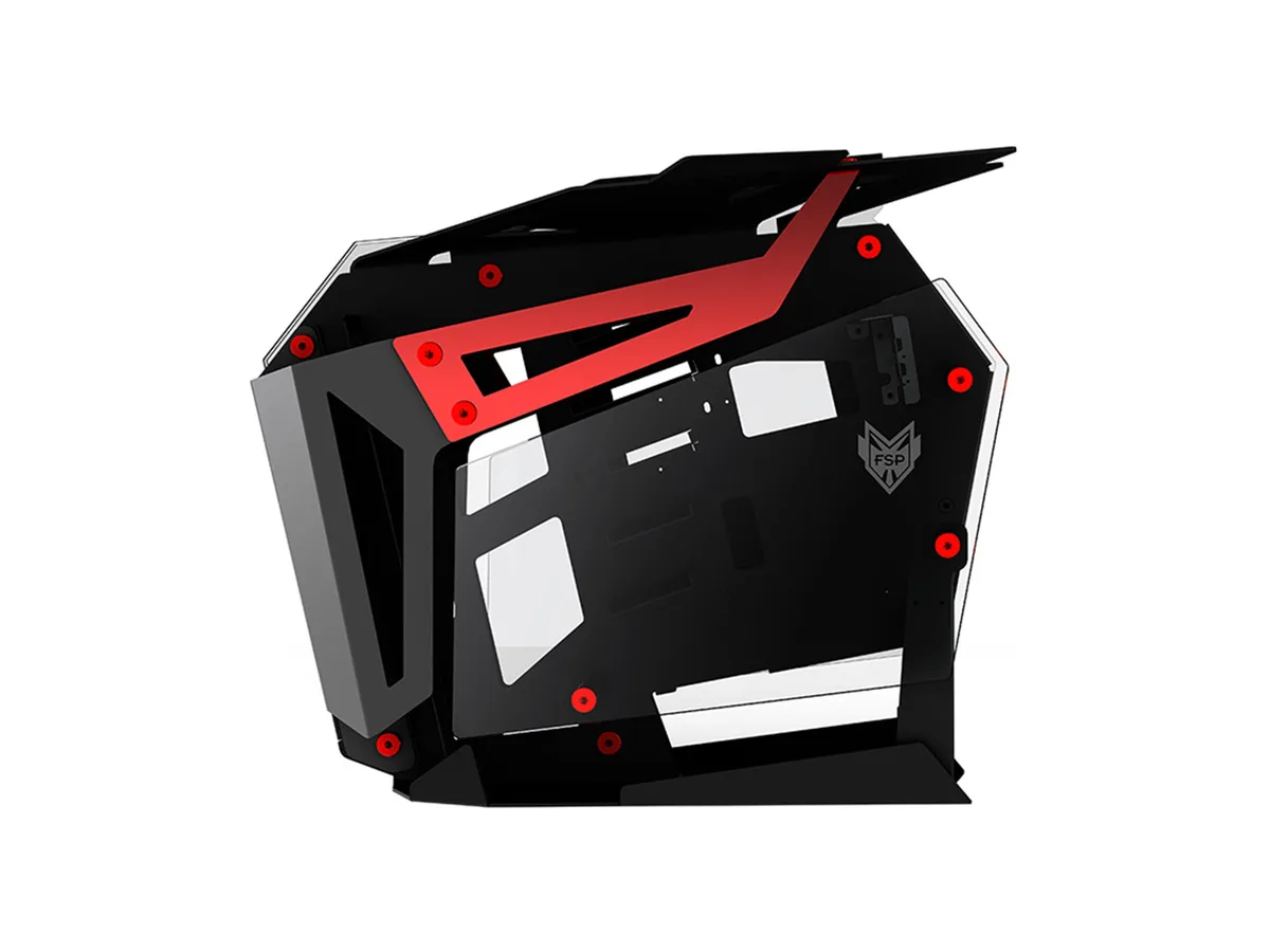 FSP FSP CMT710R dual-system open frame PC case, aluminium, tempered glass, ARGB light bar — product photo