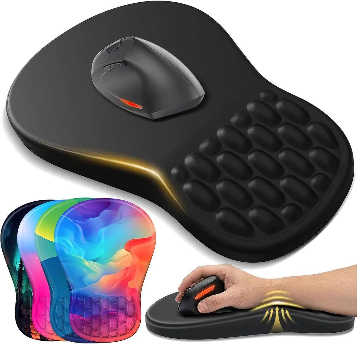 BAOFENG BAOFENG Ergonomic Mouse Pad with Wrist Support Gel Memory Foam Non-Slip Base Black — product photo