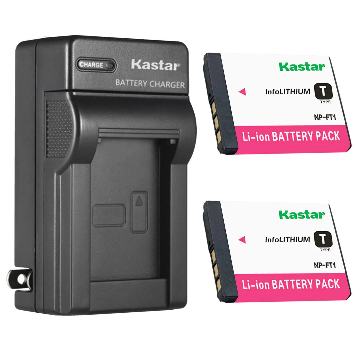 Kastar Kastar NP-FT1 Type T 2-Pack Battery &amp; AC Wall Charger for Sony C-CS3 BC-TR1 DSC-T10/W DSC-T11 DSC-T33 — product photo