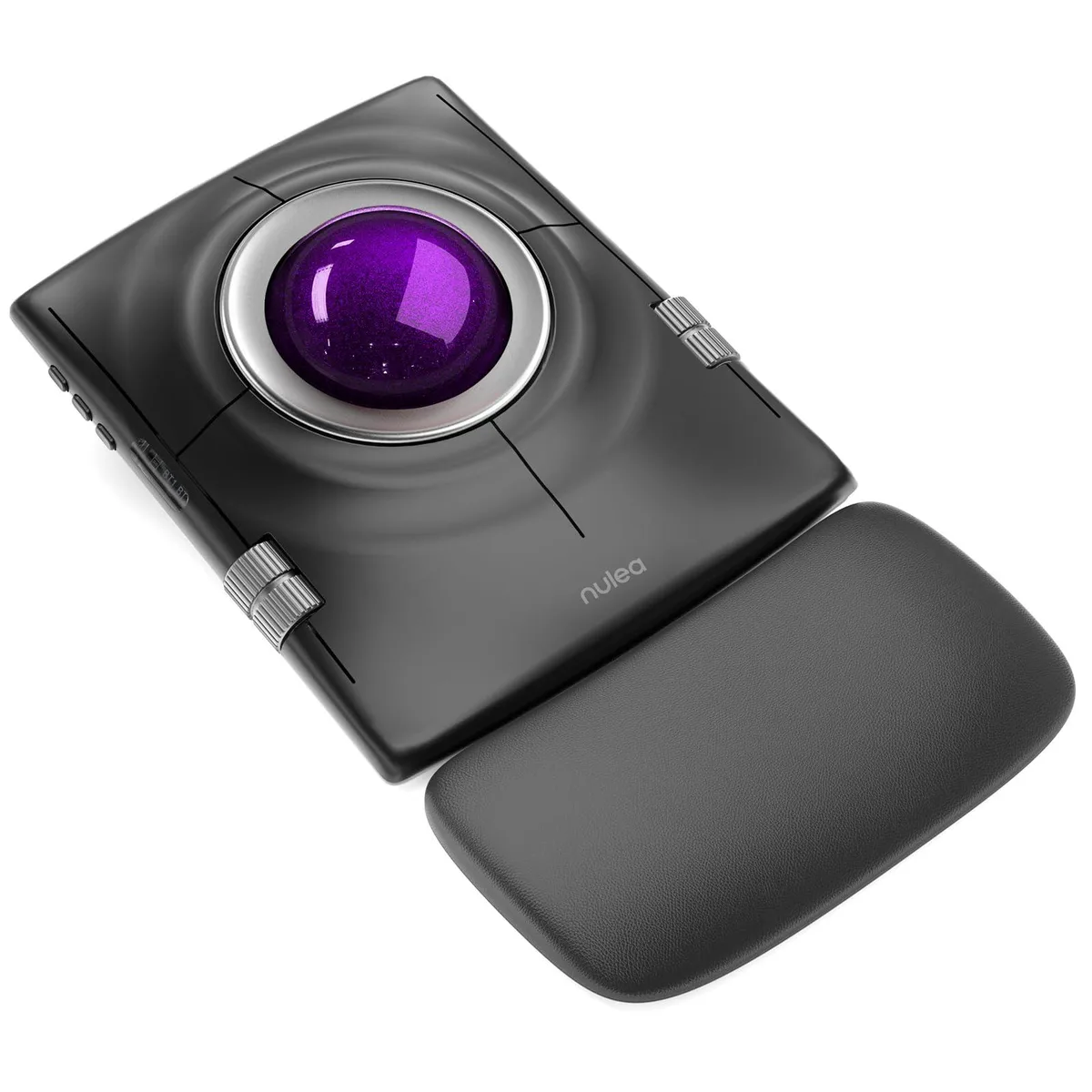 Purple wireless trackball mouse with 55mm ball, ergonomic shape, rechargeable