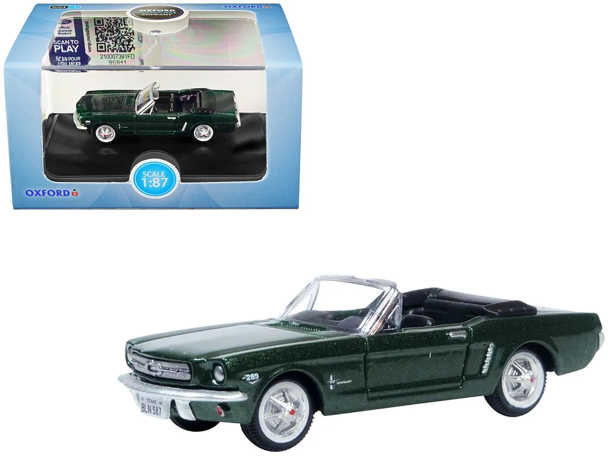 Oxford Diecast Oxford Diecast 1965 Ford Mustang Convertible Ivy Green Metallic 1/87 (HO) Scale hobby collectible — product photo