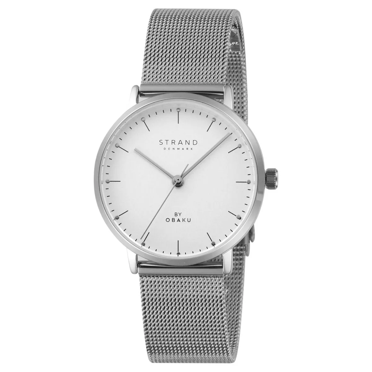 Silver stainless steel watch with white dial and metal bracelet