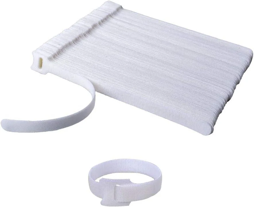White nylon hook-and-loop cable ties, 60 pieces, 6 by .5 inches