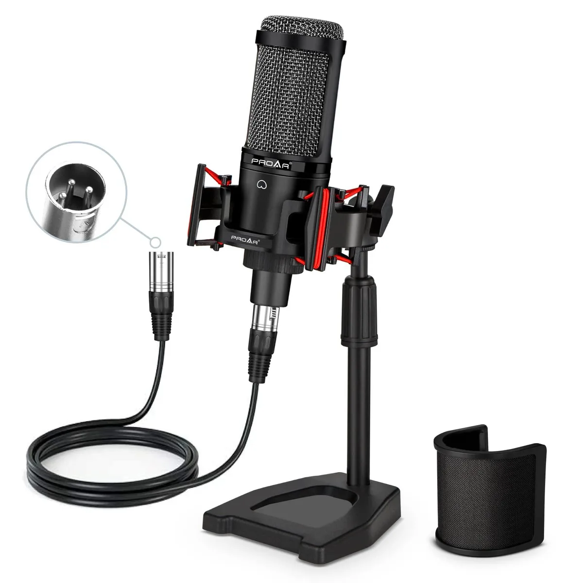  PROAR S-678 XLR Condenser Microphone Kit 14mm 48V 78dB SNR 130dB Sens Black Desktop Stand — product photo