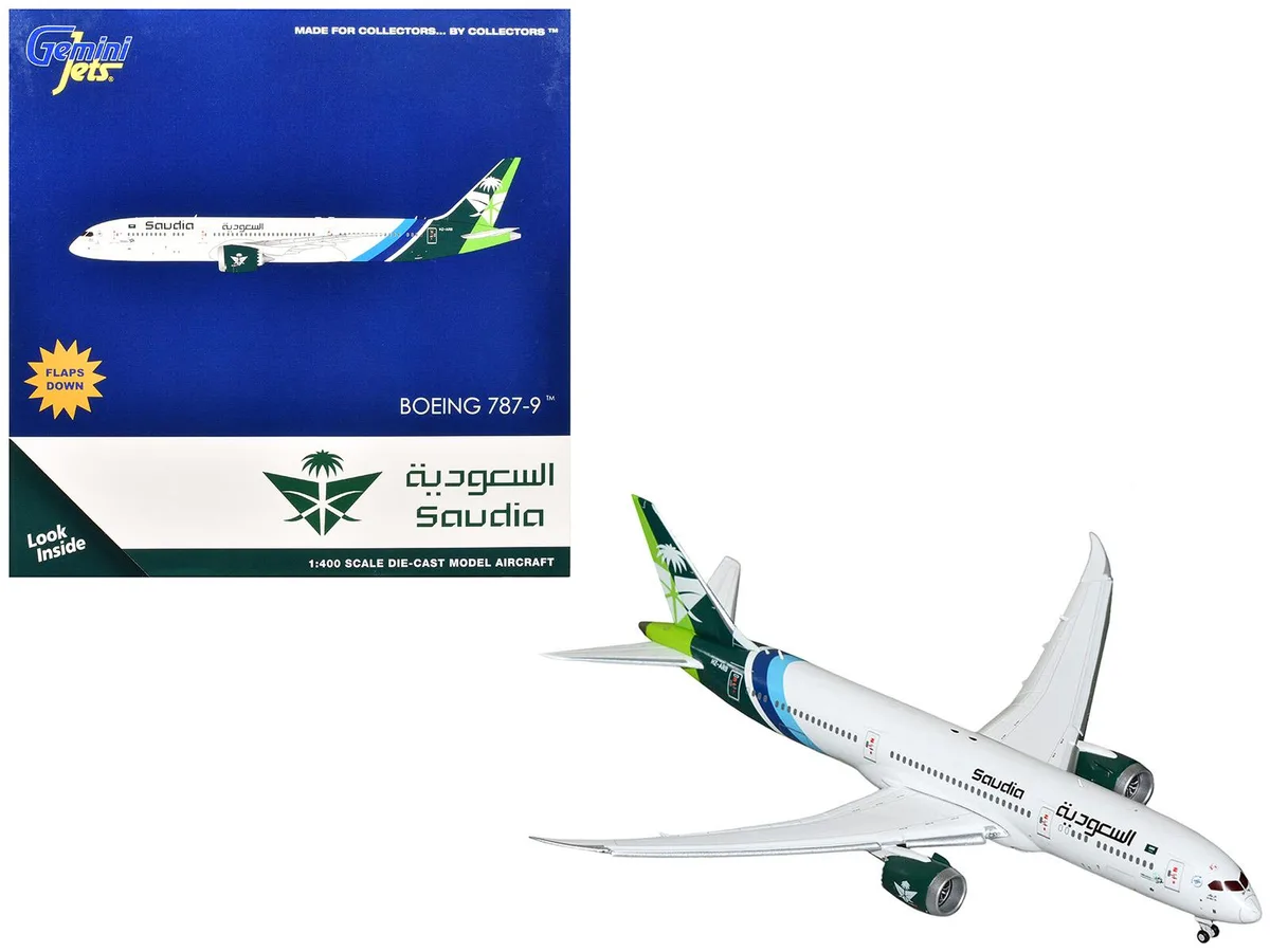 GeminiJets GeminiJets Boeing 787-9 Saudia HZ-ARB Flaps Down 1/400 Diecast Hobby Collectible — product photo