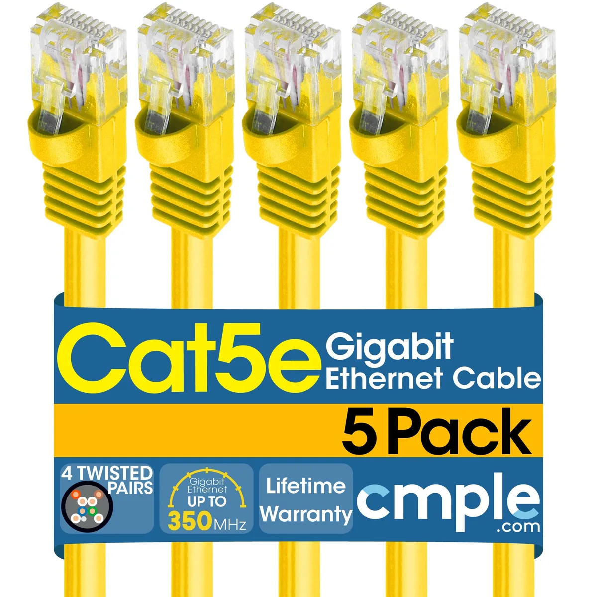 CMPLE CMPLE Cat5e network ethernet cable 5 pack 1.5 ft yellow — product photo