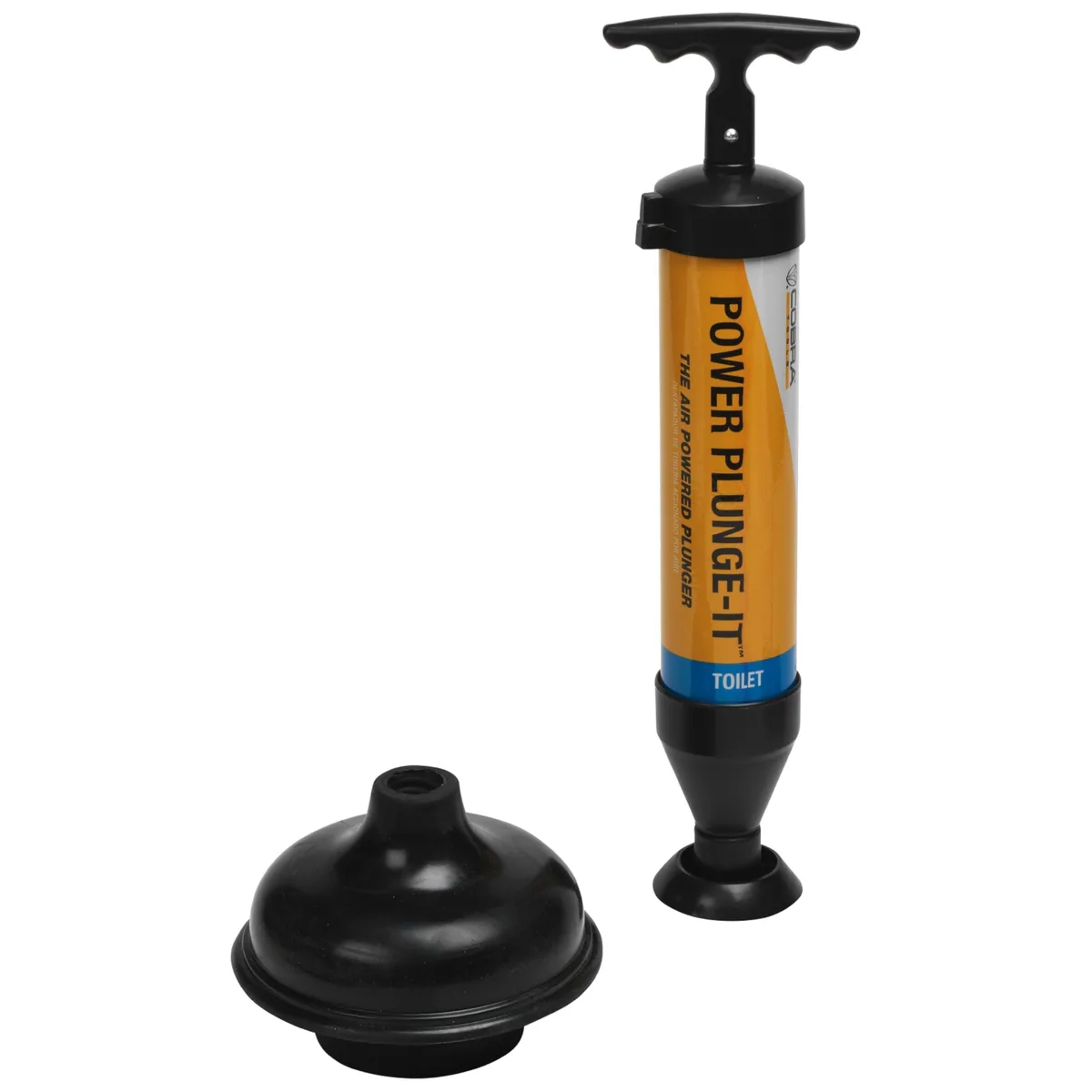 Twelve orange polyethylene air plungers in a pack, each with a tapered nozzle and trigger grip
