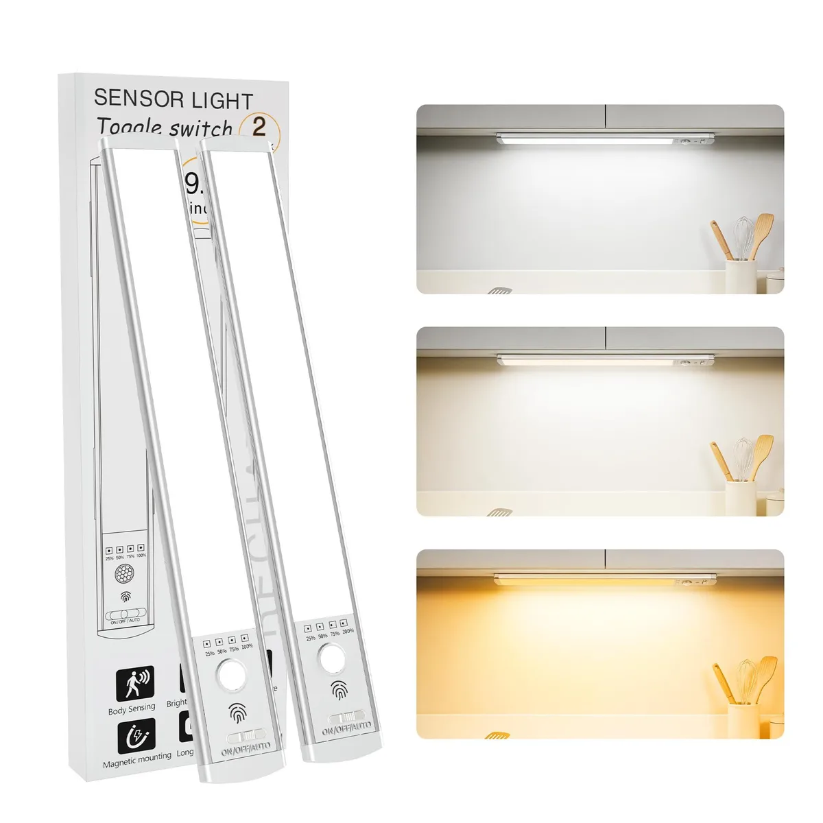Two white 10-inch LED light bars with frosted covers and magnetic backing
