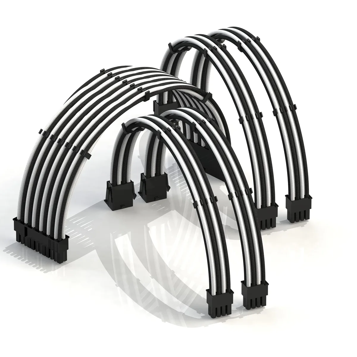 White and black braided PSU cable extension kit with combs