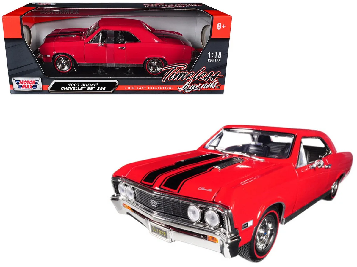MOTORMAX MOTORMAX 1967 Chevrolet Chevelle SS 396 Red with Black Stripes 1/18 Diecast hobby collectible — product photo