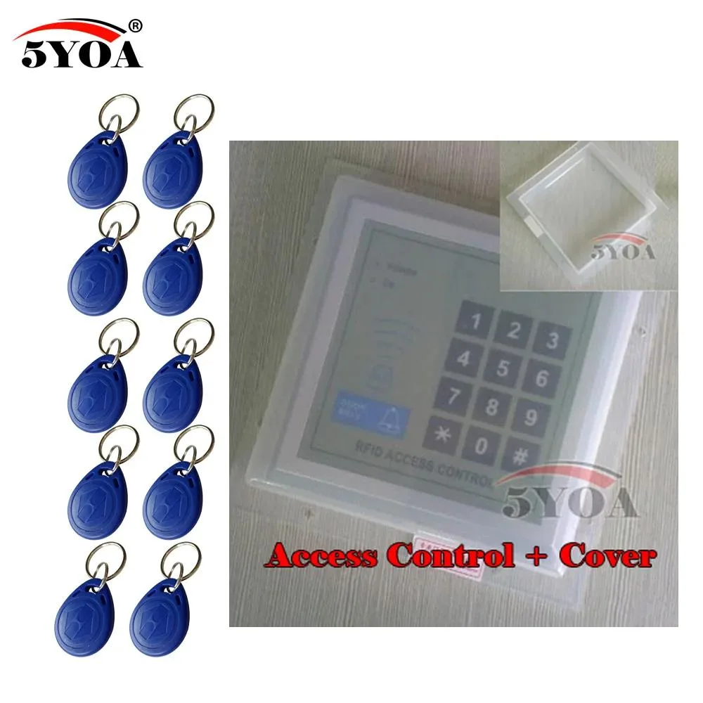Square silver metal RFID door lock panel with waterproof cover and ten key fobs