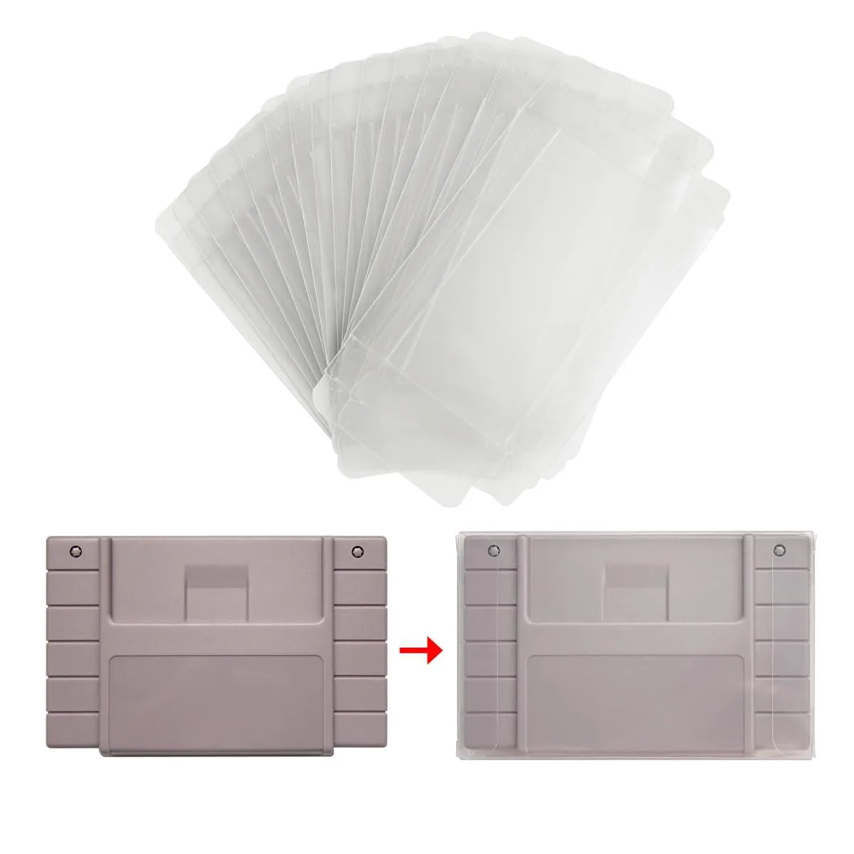  iParto 15 Pack Clear Case Sleeve Protector for SNES Game Cartridges — product photo