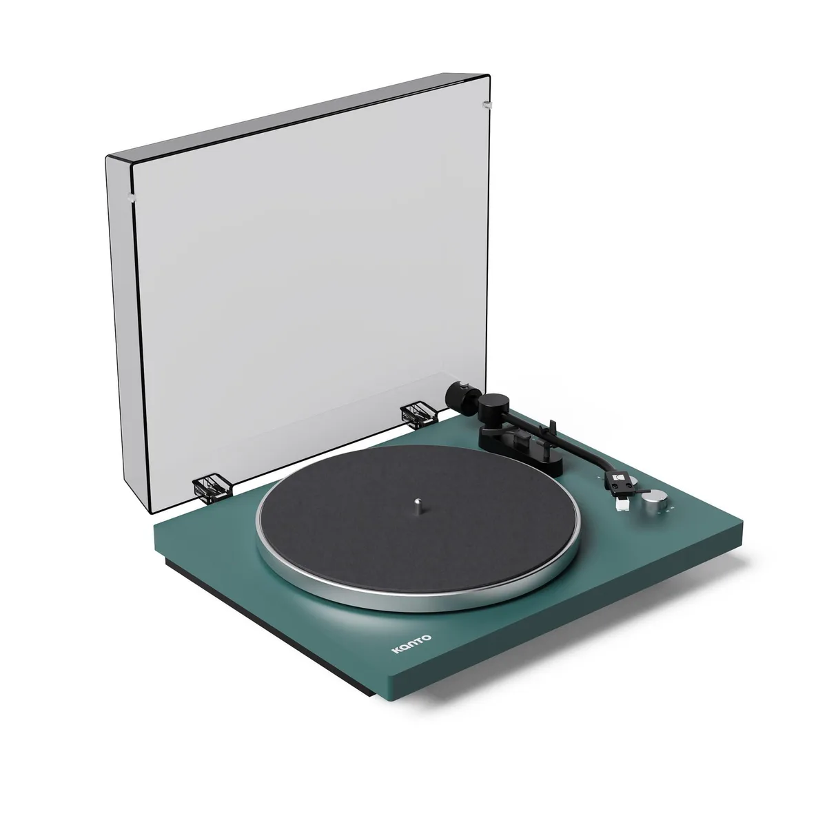 Matte green belt-drive turntable with aluminum platter and Bluetooth 5.3
