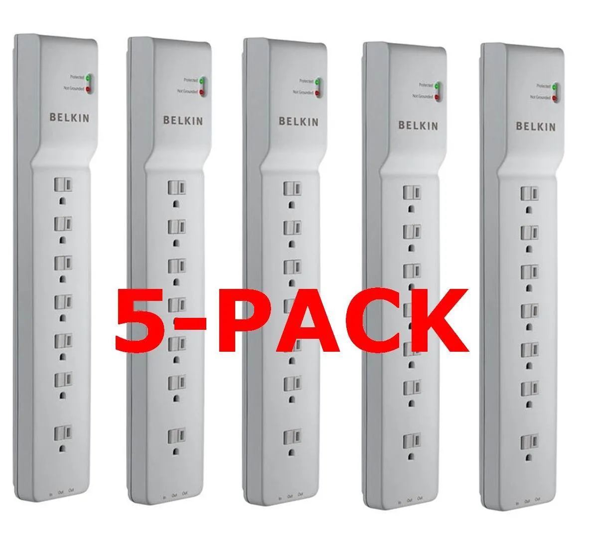 Belkin Belkin BE10720006-5PK 7-outlet surge protector 6ft right-angle plug 5-pack — product photo