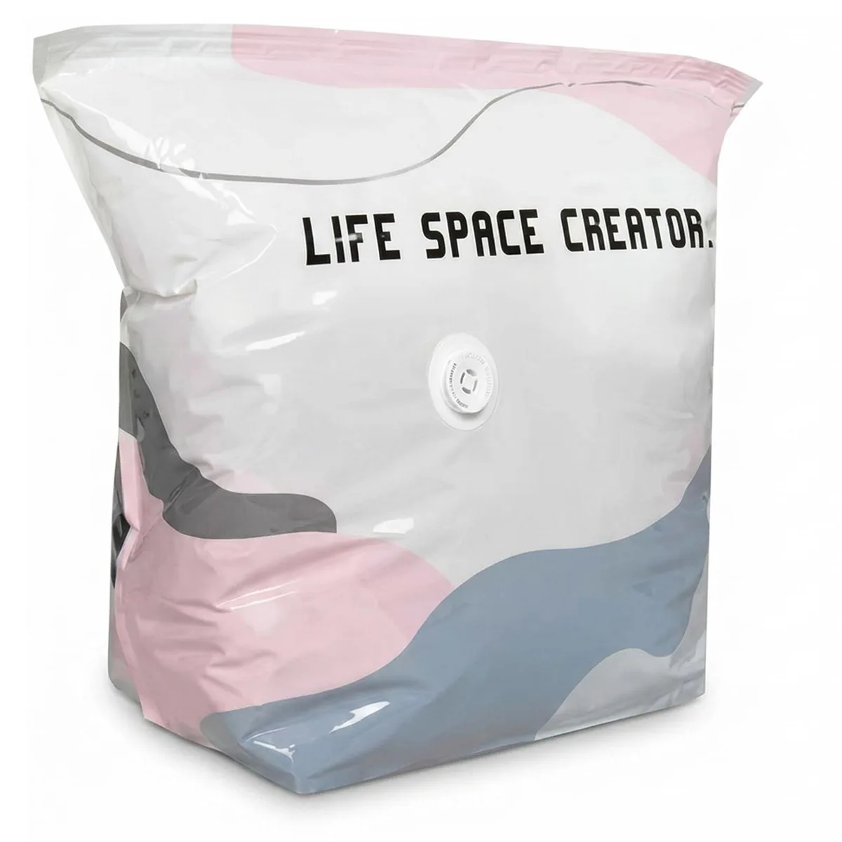 Transparent plastic vacuum storage bag with zipper seal lying flat