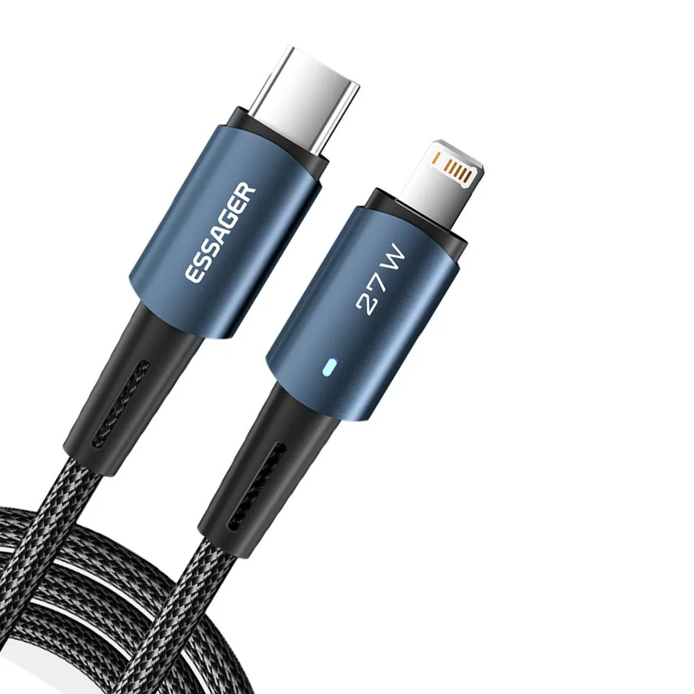 Jansicotek Jansicotek Essager CGI27W USB-C to Lightning Cable 3.3ft Blue 27W 3A 480Mbps — product photo