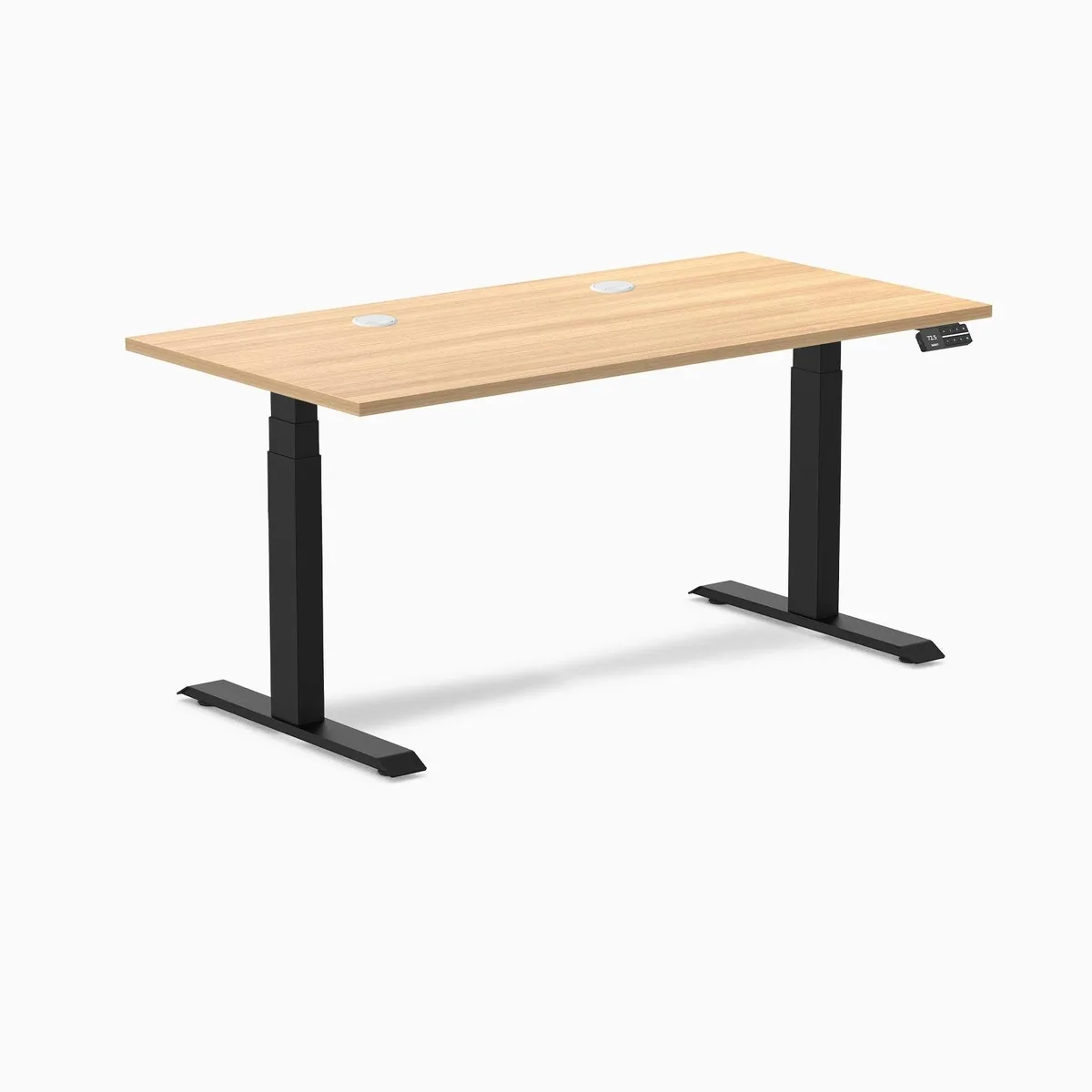 Desky Desky Dual Laminate Sit Stand Desk Sublime Teak 59.1 x 29.5 in Matte Black — product photo