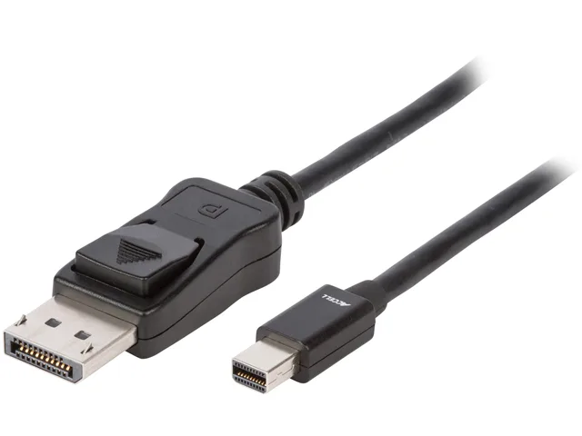Black Mini DisplayPort to DisplayPort cable with locking connectors, one metre long