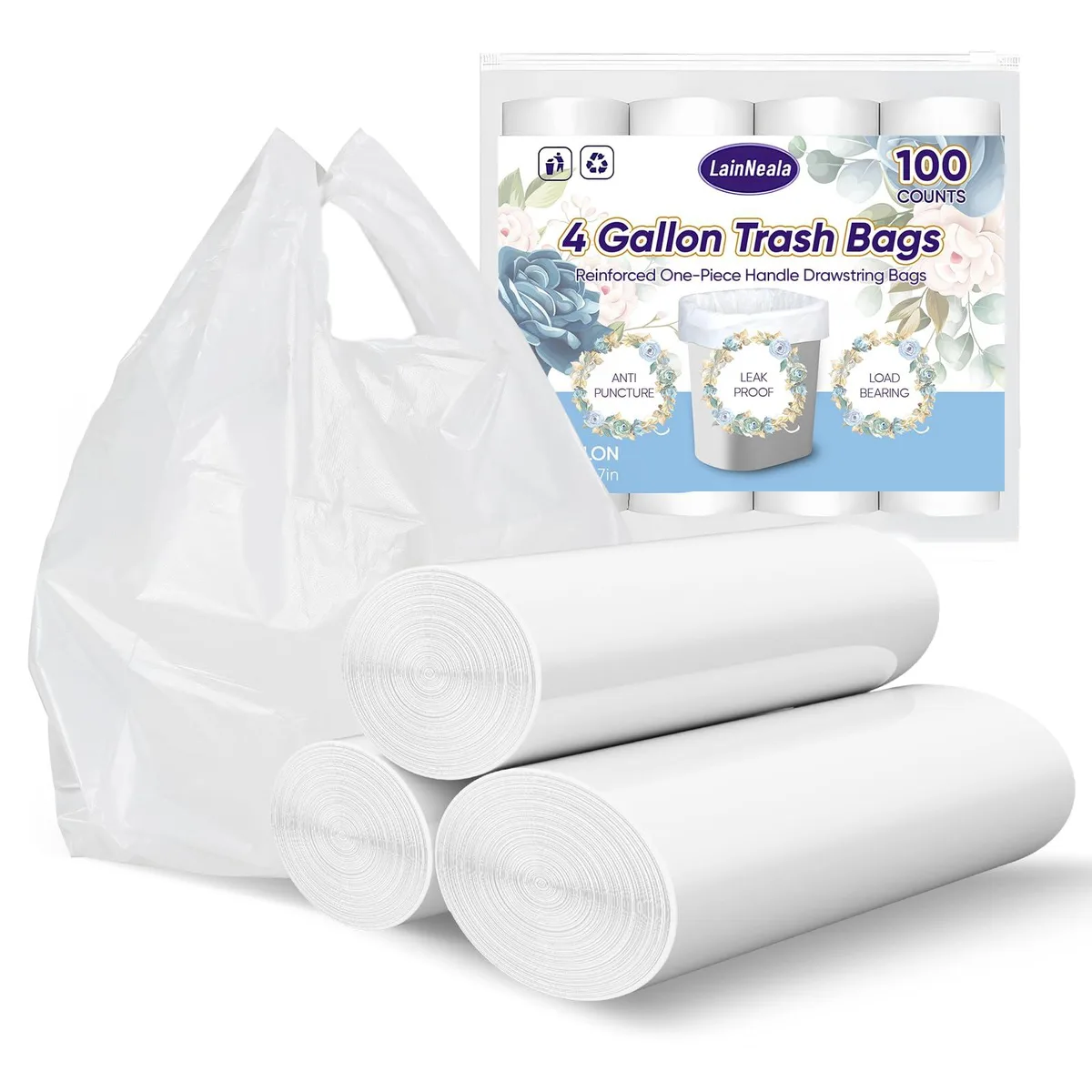 Baldwin 4 Gallon White Trash Bags 100 Count WTR101-4K-LN-US — product photo
