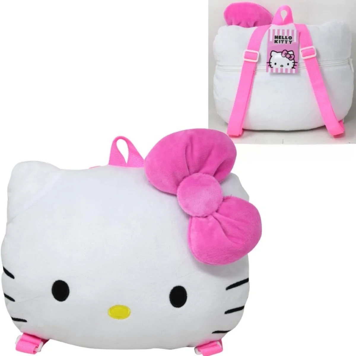 Black plush Hello Kitty head shaped backpack 10x13 inches