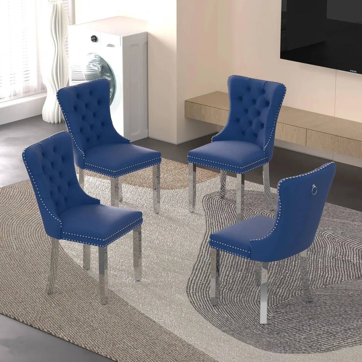 Sumdeal Sumdeal Velvet Dining Chairs Set of 4 Blue Silver Legs — product photo
