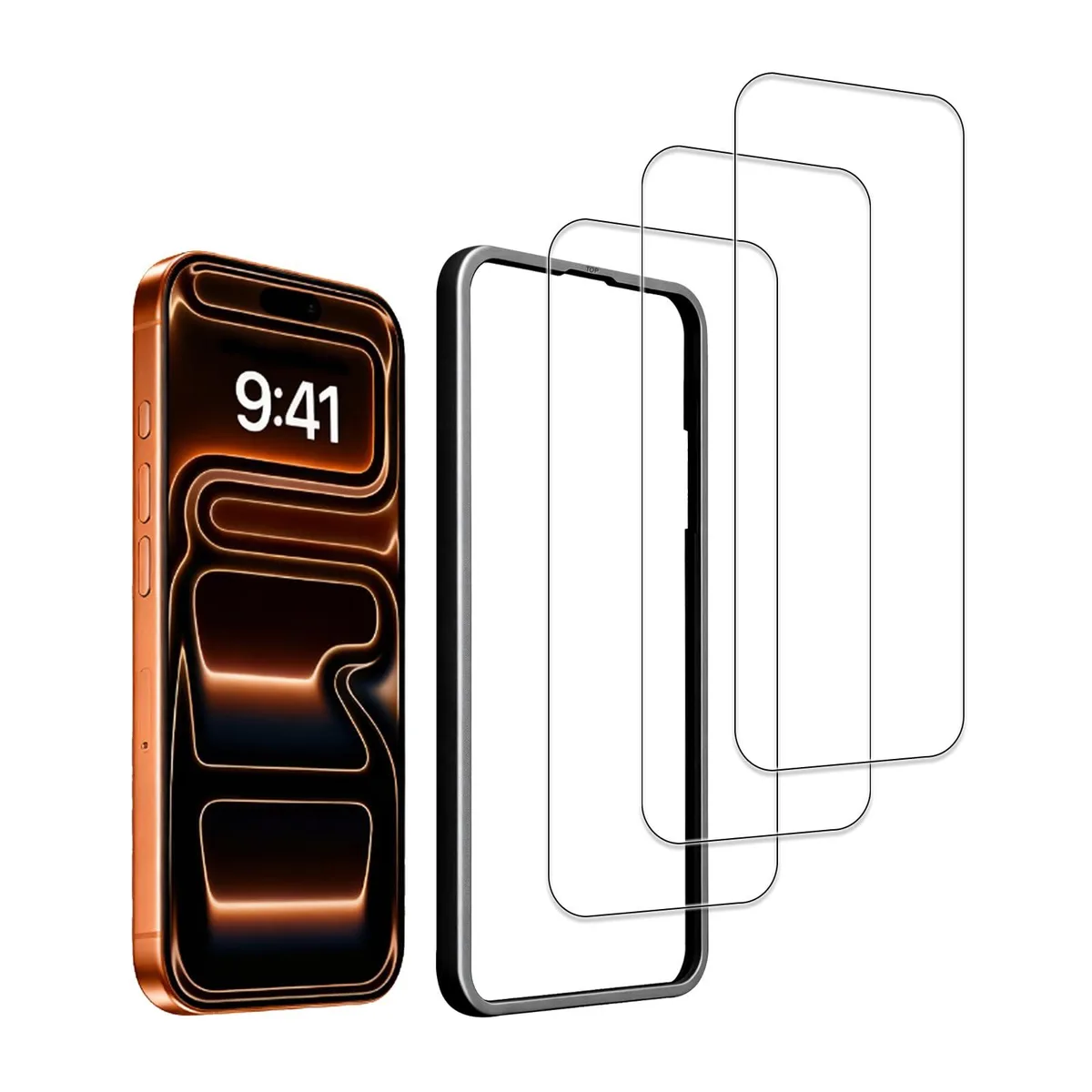 Three transparent tempered glass protectors with alignment frame for iPhone 17 Pro 6.3 inch