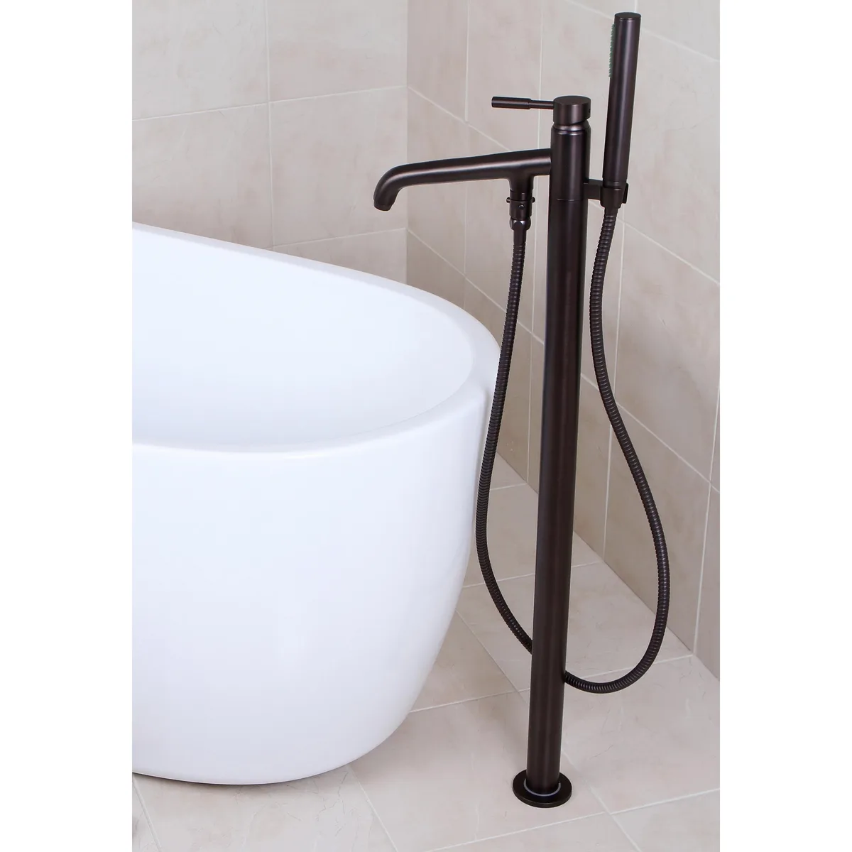 KINGSTON BRASS KINGSTON BRASS Freestanding Oil Rubbed Bronze Floor-mount Bathtub Filler with Handshower — product photo