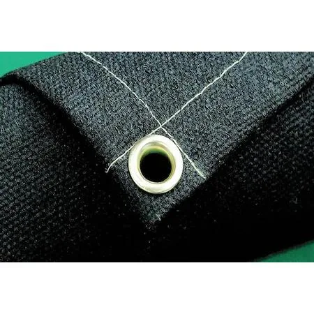 Black fiberglass welding blanket 6 ft square with brass grommets on each corner