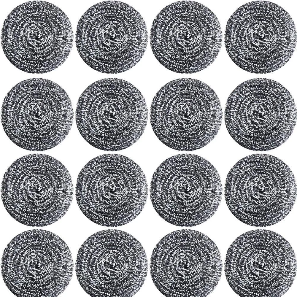Sixteen stainless steel cleaning balls, silver spiral spheres, 2.36 in diameter