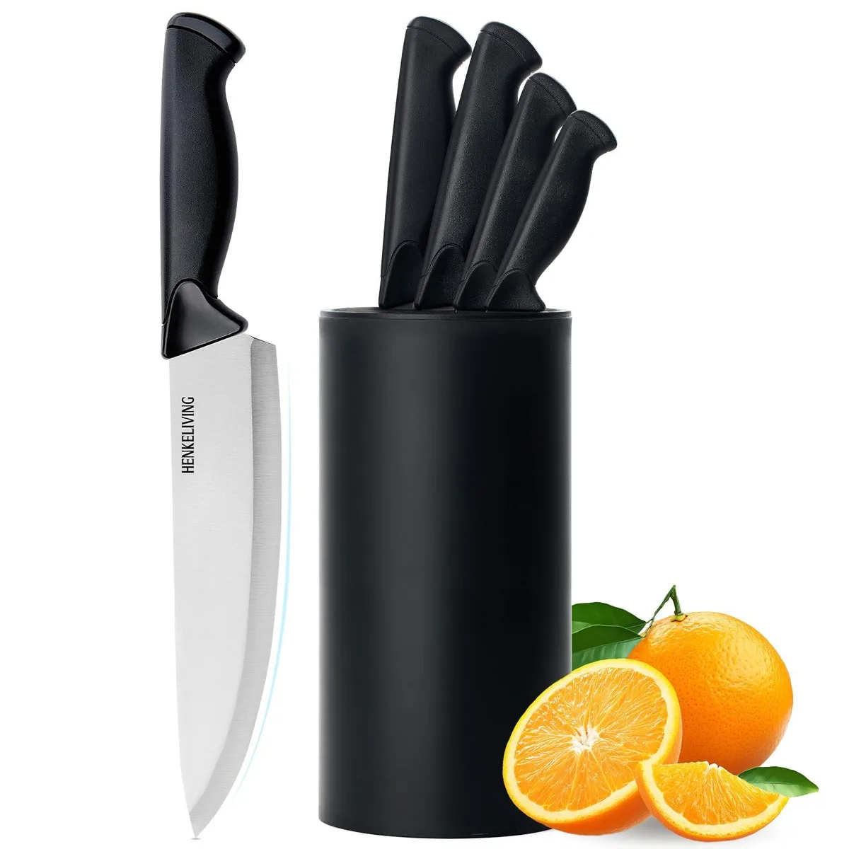 Black knife block with silver blades, 16-piece set, polypropylene handles, forged construction