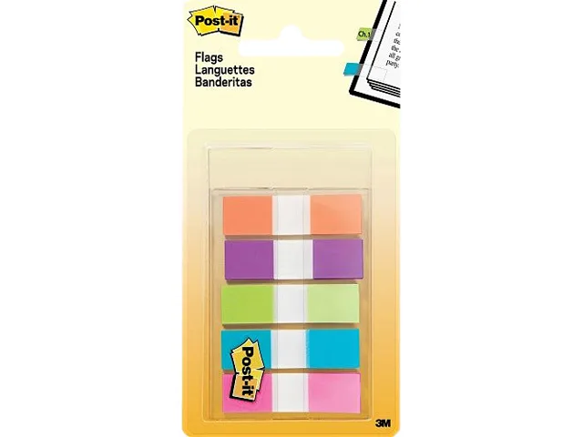 Dispenser box holding 100 assorted-colour half-inch Post-it flags