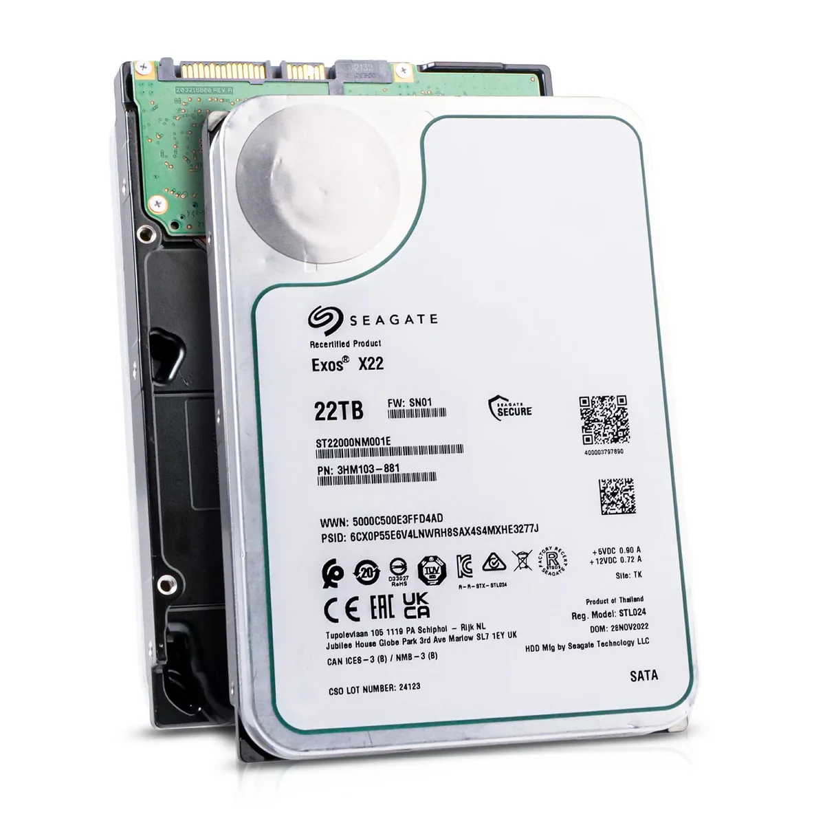 Seagate Seagate Exos X22 ST22000NM001E 22TB 7200 RPM SATA 6.0Gb/s 512MB 3.5in internal hard drive — product photo