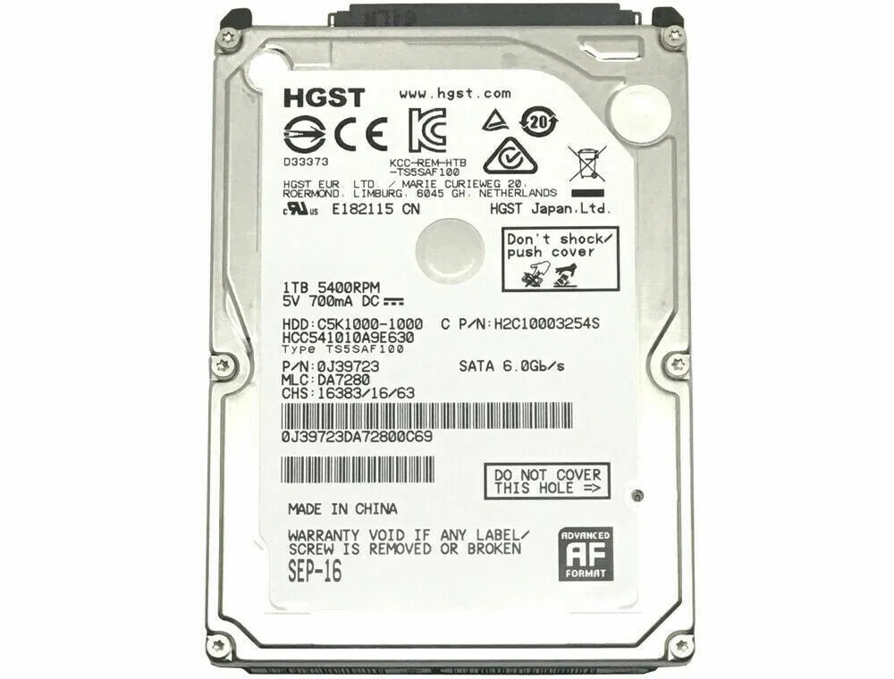 HGST HGST CinemaStar 5K1000 HCC541010A9E630 2.5" laptop hard drive 5400 RPM 32MB cache SATA 6.0Gb/s — product photo