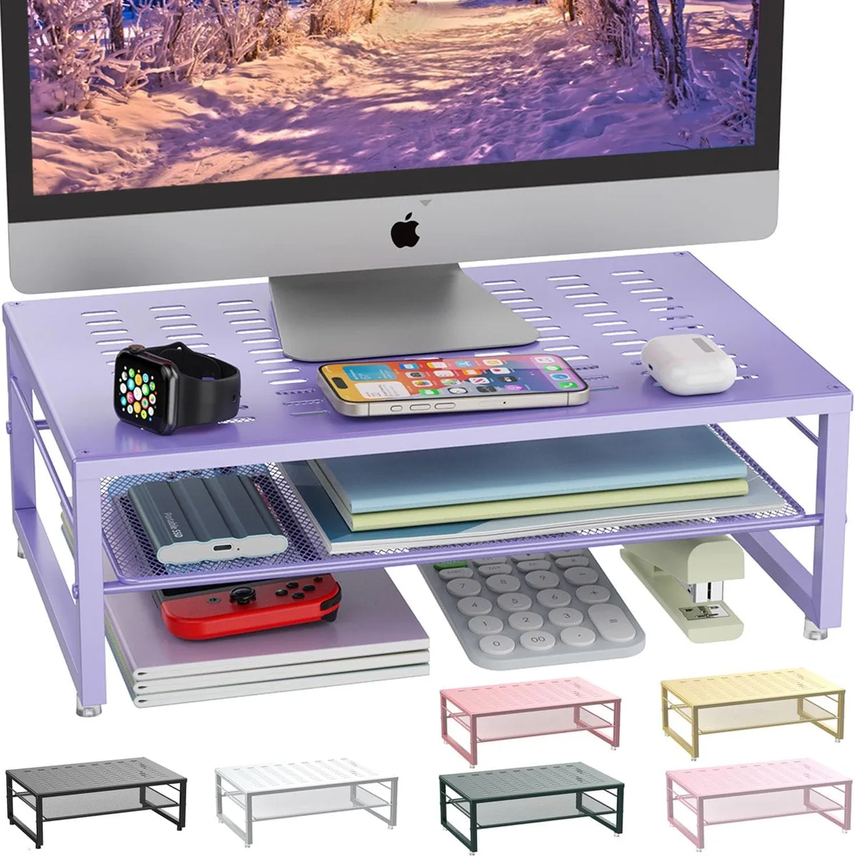 PISKEKAT PISKEKAT 2-Tier Metal Monitor Stand Riser Purple 15.7x10.2in 44lbs — product photo
