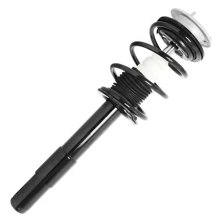 Silver metal front strut assembly with coiled spring and top mount