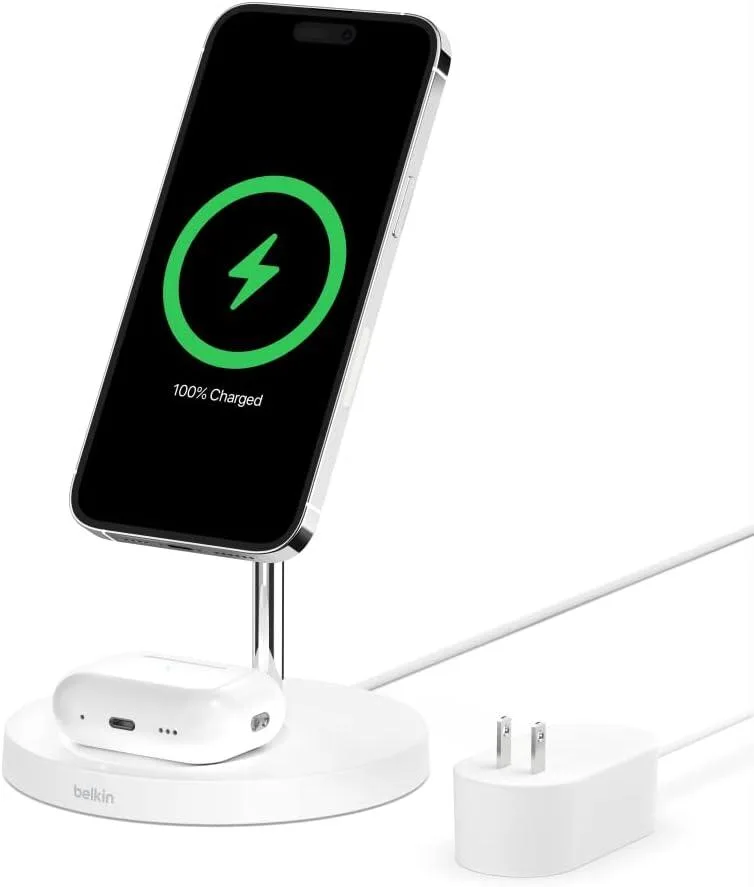 FLEANE FLEANE MagSafe 2-in-1 Wireless Charging Stand iPhone 16 15 14 13 12 AirPods White — product photo