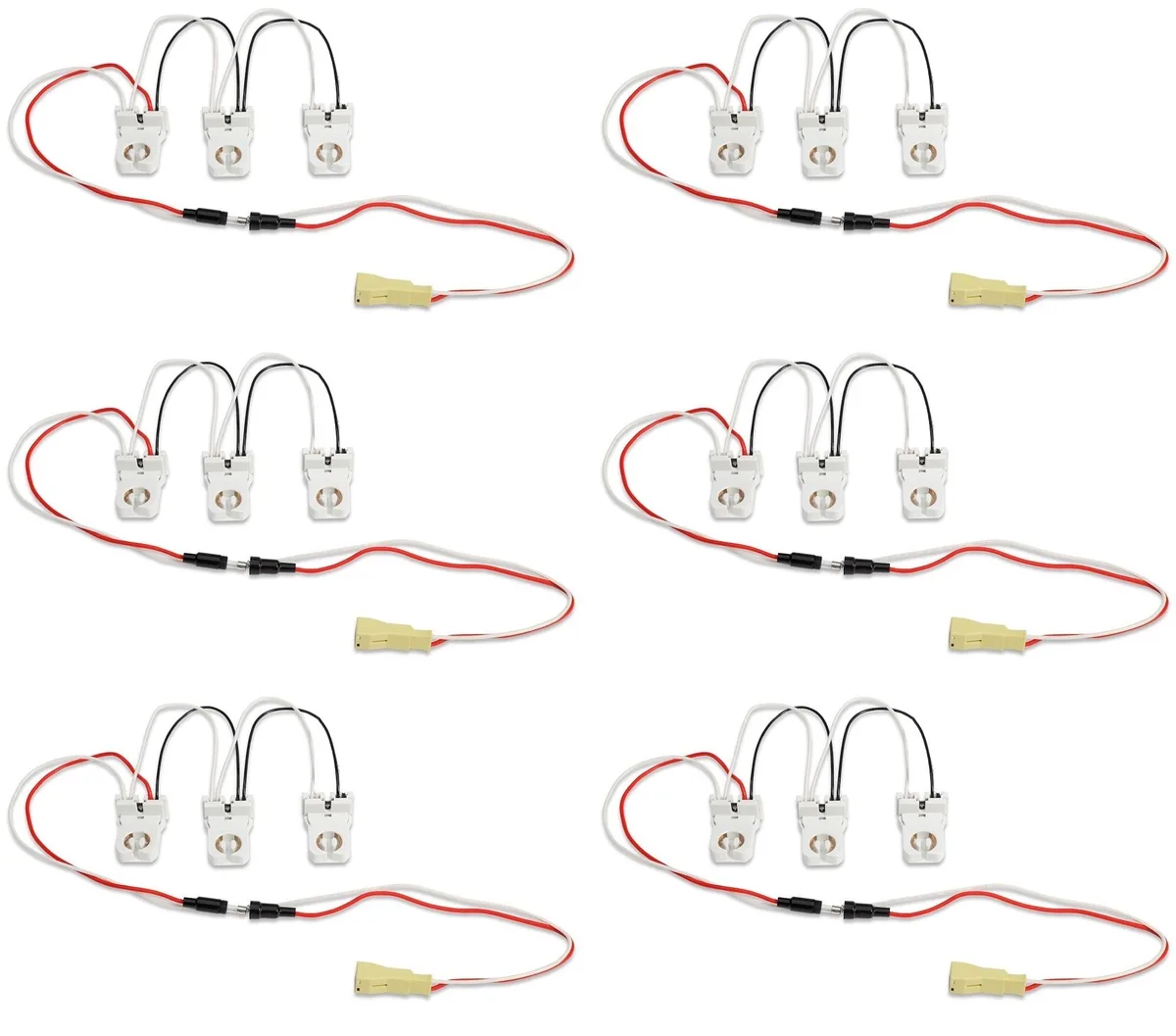 Six GE 32083 wiring harness kits, each with three pre-wired non-shunted sockets and in-line fuse, 18 sockets total