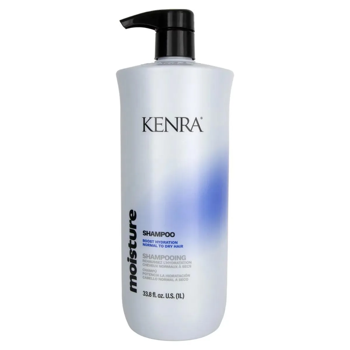 White 33.8oz Kenra Moisture Shampoo bottle with black cap