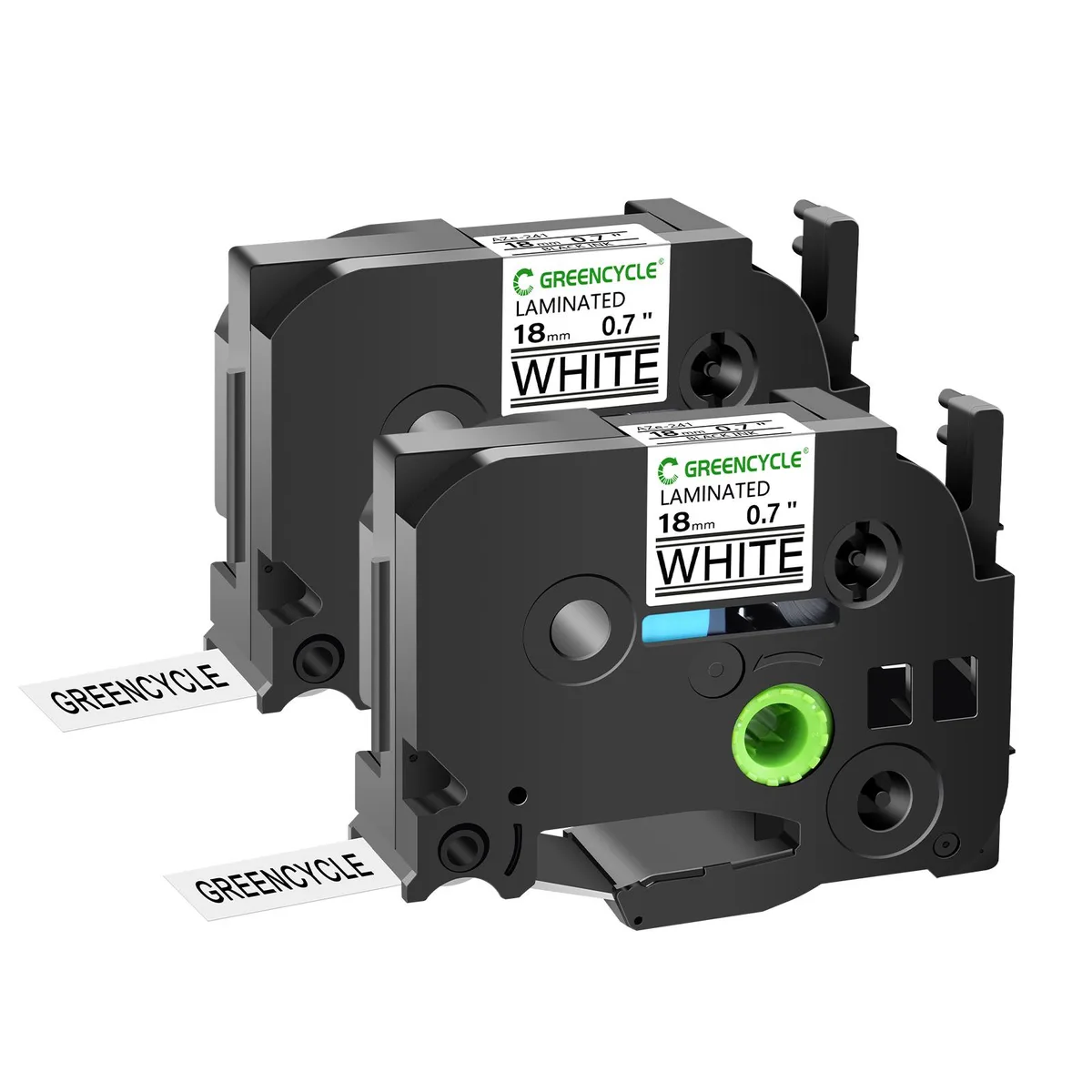 GREENCYCLE GREENCYCLE TZe-241 18mm 0.7" Laminated Black on White Label Tape 2 Pack — product photo