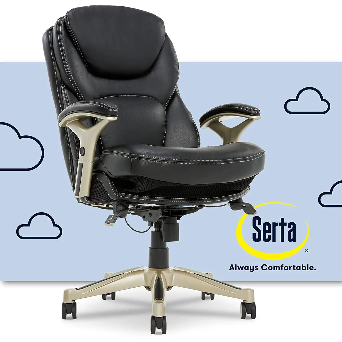 Serta Serta 44186 office furniture mid-back desk chair black bonded leather — product photo