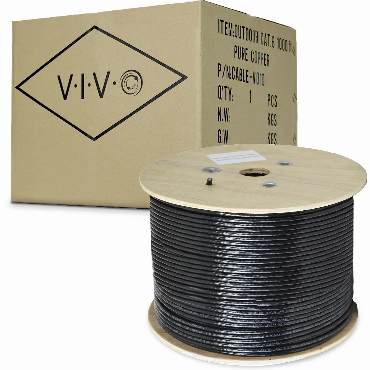 VIVO VIVO Cat6 1000ft Pure Copper 23 AWG Waterproof Outdoor Burial Network Ethernet Cable — product photo