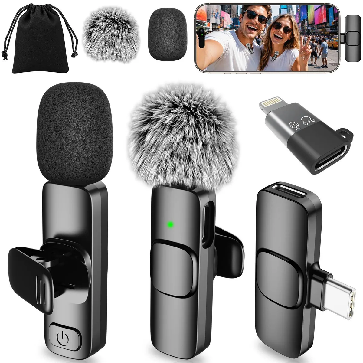  SmaFun Sma-Mic-005 Wireless Lavalier Microphone USB-C Lightning 65ft 12H — product photo