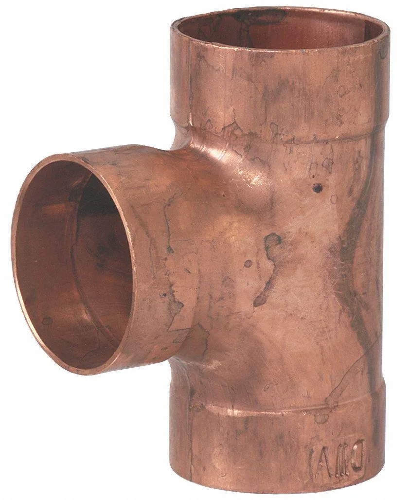 Copper DWV tee fitting with three cup connections