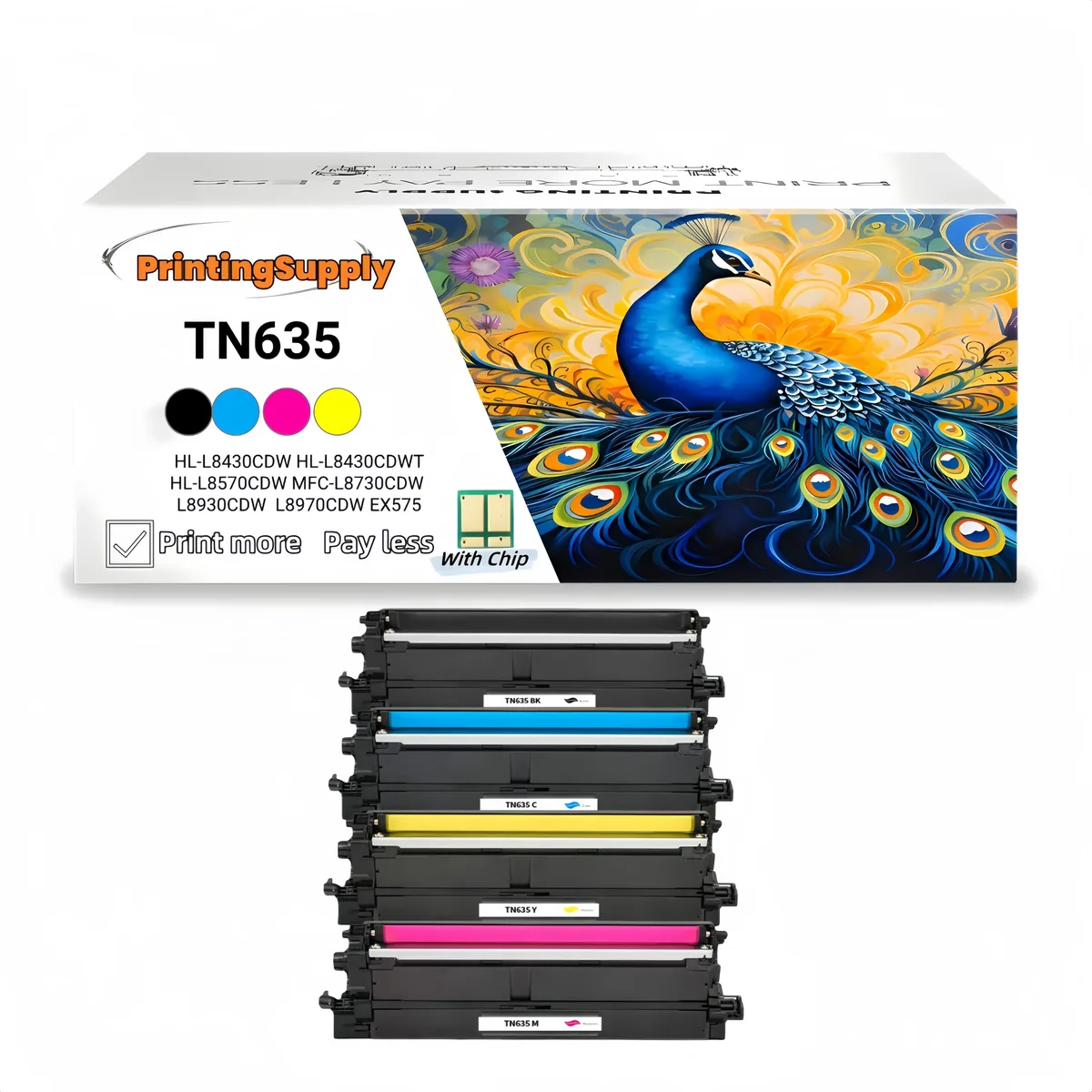 Aster Graphics Inc Aster Graphics Inc 4 Pack TN635 BKCMY Toner Cartridges 3000 Pages — product photo