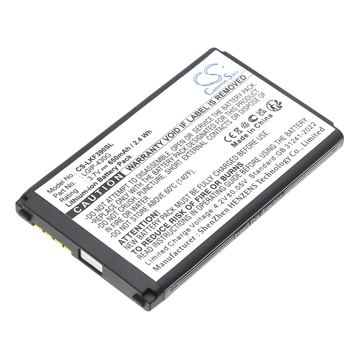 Cameron &amp; Co Cameron &amp; Co DS-CS-LKF390SL cell phone battery 3.7V 650mAh — product photo